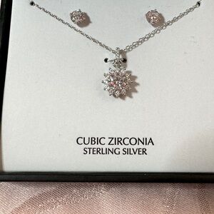 2-Pc. Set Cubic Zirconia Halo Pendant Necklace&Stud Earrings in Sterling Silver